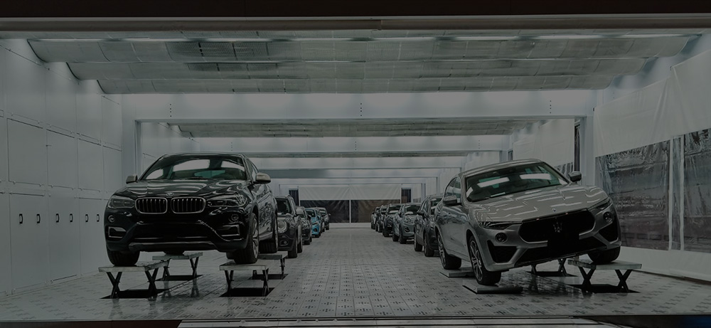 Paint platform with cars on lifts